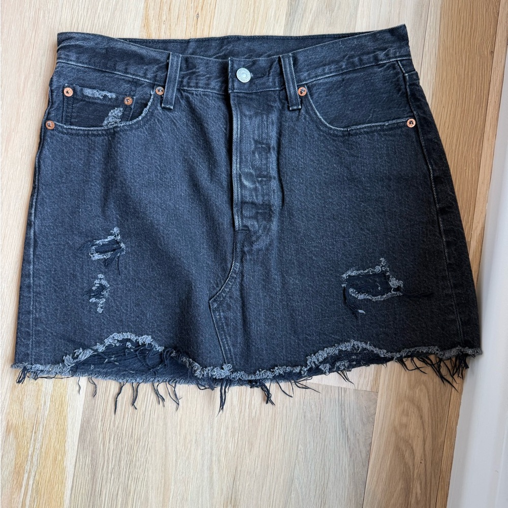 Levi's Black Distressed Denim Mini Skirt